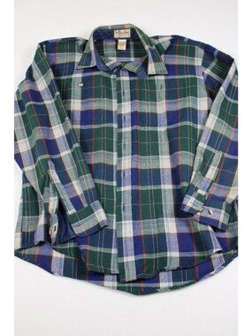 Vintage Windridge Plaid Button-Up Flannel Shirt Long Sleeves Green & Blue Size L
